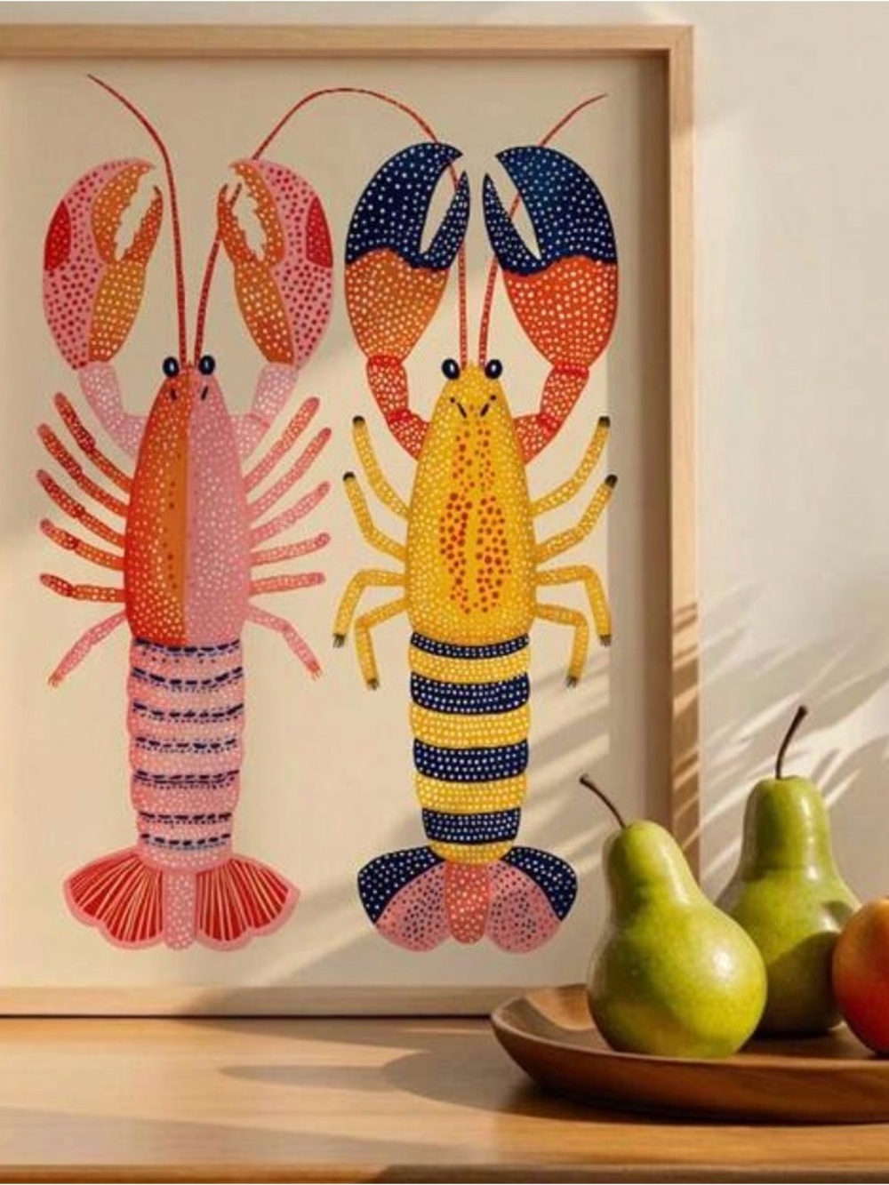 Source Unknown Pink & Yellow Lobster Art Print framed canvas